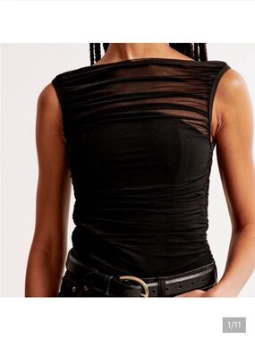Abercrombie Ruched Mesh Boatneck Bodysuit - Size S